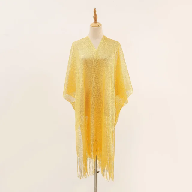 Flat Towel Shawl Gold And Silver Silk Slit Fashionable Beachwear Vacation Sun Protection Shirt Yellow - Shop at LoveMi