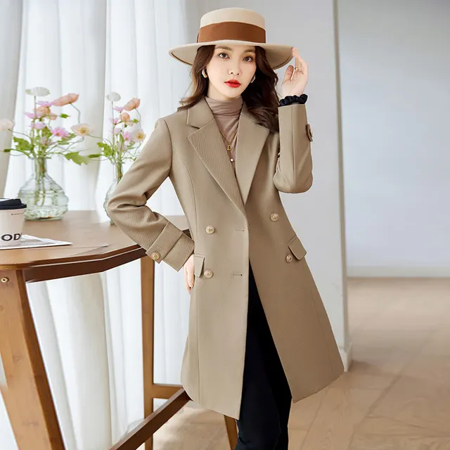 Autumn And Winter New Fashion Mid length Suit Trench Coat Khaki - Shop at LoveMi