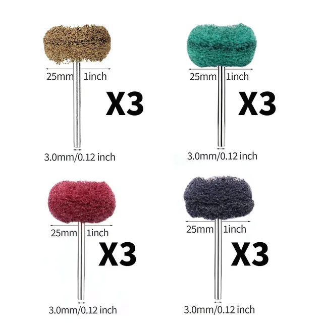 Nylon Polishing Brushed Grinding Head Mini Brush 3mm Handle Red Green Yellow Black 12Pcs - Shop at LoveMi