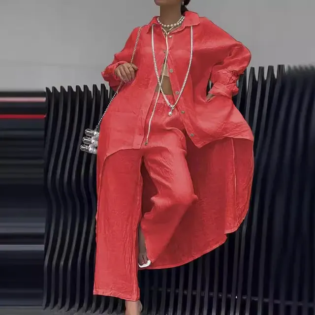 Fashion Women's Wear Irregular Hem Long sleeve Suit Red - Shop at LoveMi