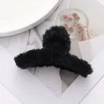 Solid Color Fur Grip Plush Back Head Barrettes - Black