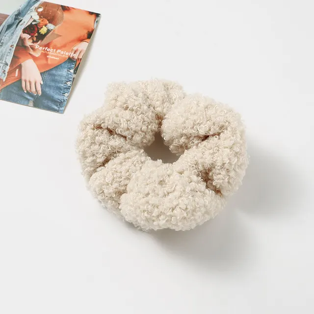 Autumn And Winter Plush Large Intestine Hair Ring Internet Celebrity Lamb Hair Ring Korean Style Simple Hair Accessories Lamb Wool Beige - Shop at LoveMi