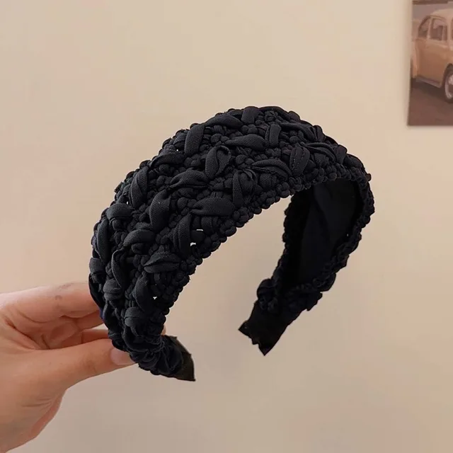 French Style Vintage Weave High Skull Top Headband Simple Solid Color Wide Edge Advanced Pressure sensitive Hair Band Pastoral Knitted Headdress ... Black - Shop at LoveMi