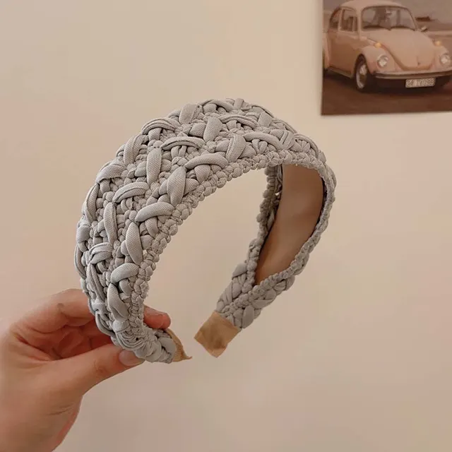 French Style Vintage Weave High Skull Top Headband Simple Solid Color Wide Edge Advanced Pressure sensitive Hair Band Pastoral Knitted Headdress ... Gray - Shop at LoveMi