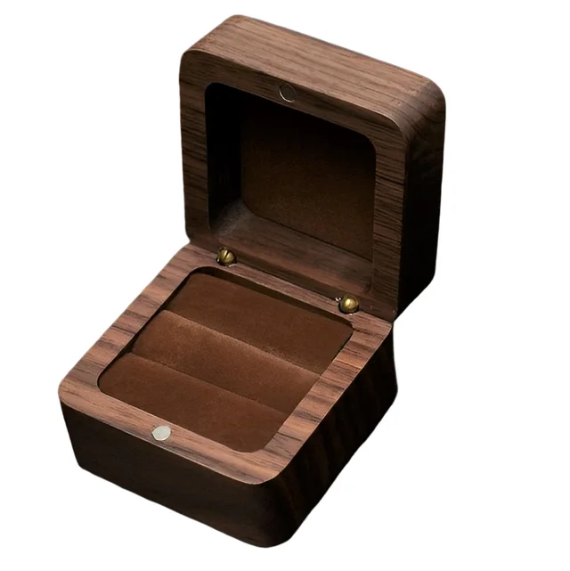 Simple And Creative Walnut Ring Box Yellow Lining - Shop at LoveMi