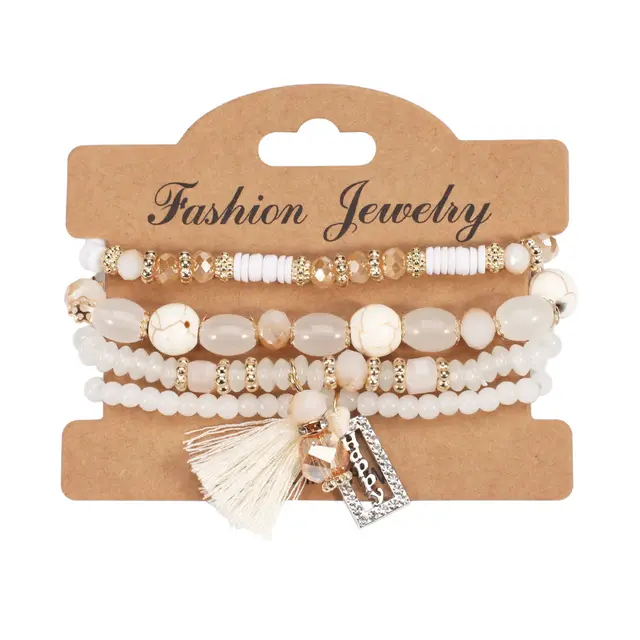 Bohemian Tassel Crystal Pendant Multi layer Vintage Bead Bracelet White - Shop at LoveMi