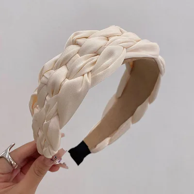 Wide Brimmed Braided Headband Beige - Shop at LoveMi