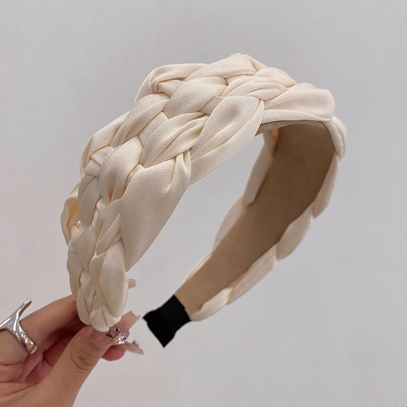 Wide Brimmed Braided Headband Beige - Shop at LoveMi
