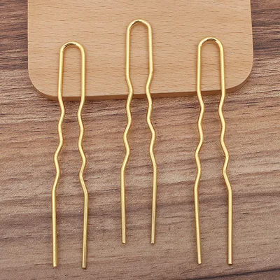 Thick Corrugated U Fork Hair Clasp Diy Ornament Accessories Hairpin Material Straight Gold - Shop at LoveMi