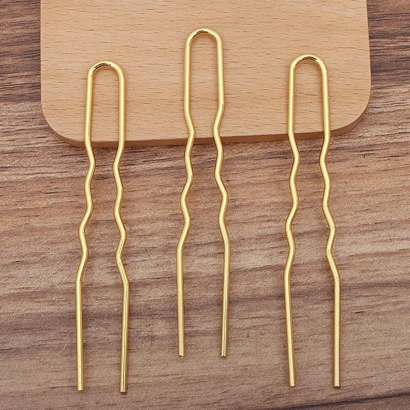 Thick Corrugated U Fork Hair Clasp Diy Ornament Accessories Hairpin Material - Straight Gold