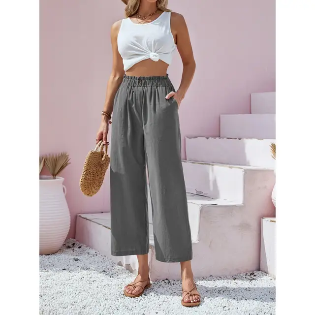 High Waist Straight Casual Pants Gray - Shop at LoveMi