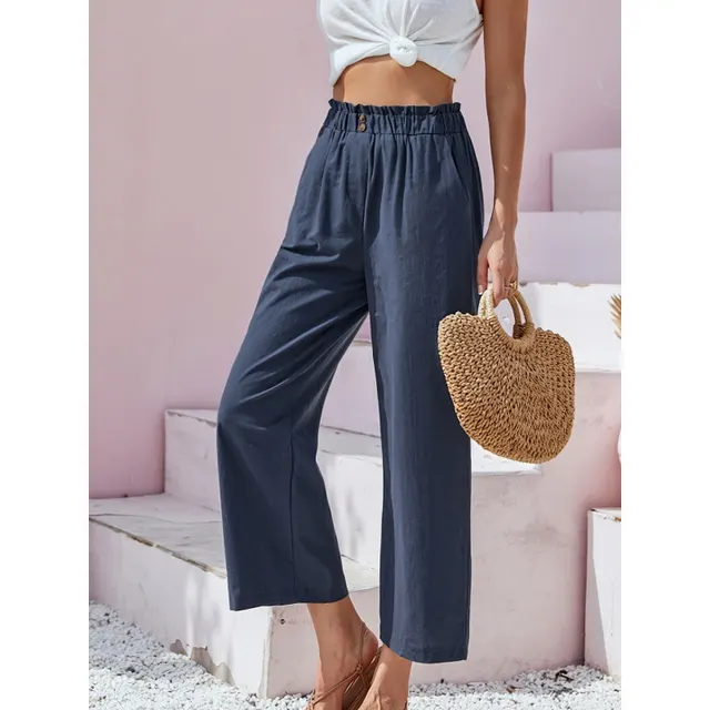High Waist Straight Casual Pants Navy Blue - Shop at LoveMi