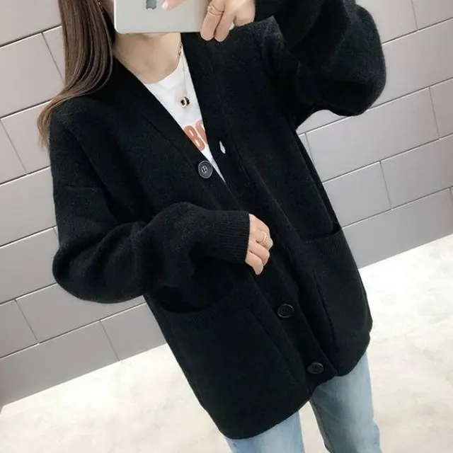 Korean Preppy Style Solid Color Sweater Women's Coat Spring And Autumn New Loose Knitted Cardigan Black - Shop at LoveMi