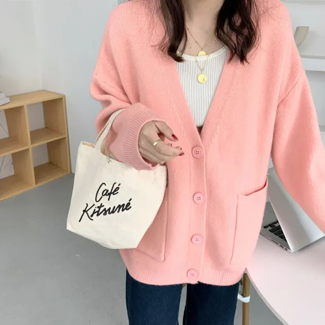 Korean Preppy Style Solid Color Sweater Women's Coat Spring And Autumn New Loose Knitted Cardigan Pink - Shop at LoveMi