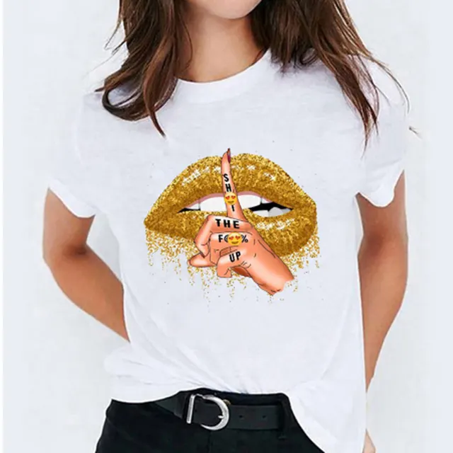Lip Plus Size Casual Fashion Trends Loose Short Sleeve Women Color 4969 - Shop at LoveMi