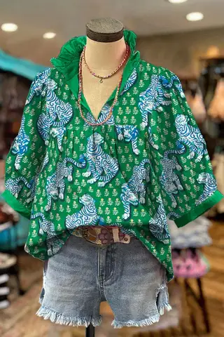 Animal Printed Shirt Women's Printed Plus Size - Green