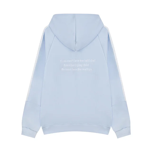 Men's Spring And Autumn Three Bars Side Stripe Sports Loose Zipper Sweater Light Blue - Shop at LoveMi