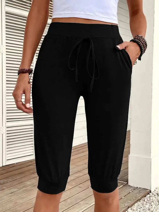 Women's Yoga Straight Sports Pocket Cropped Pants Black - Shop at LoveMi