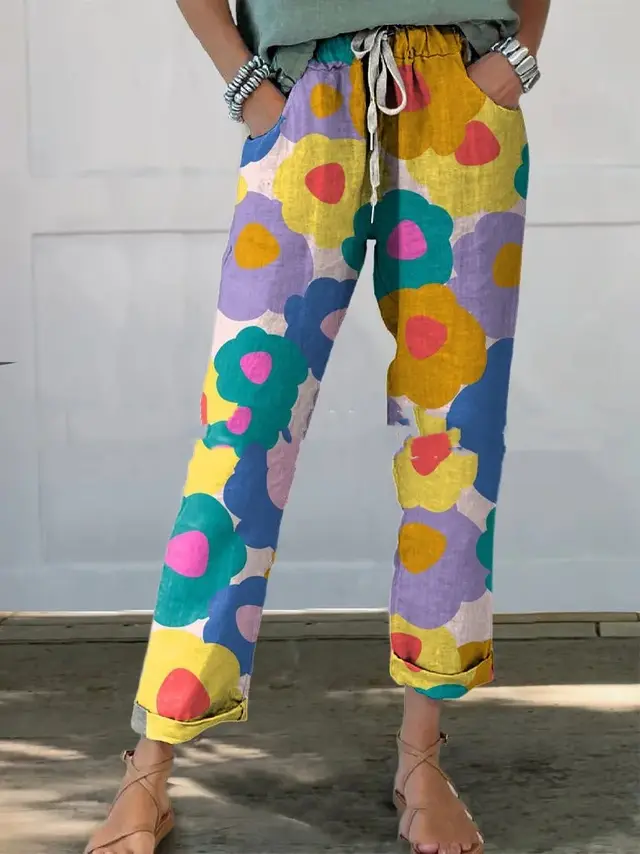 Drawstring Pocket Printed Casual Cropped Pants No 4 Color - Shop at LoveMi