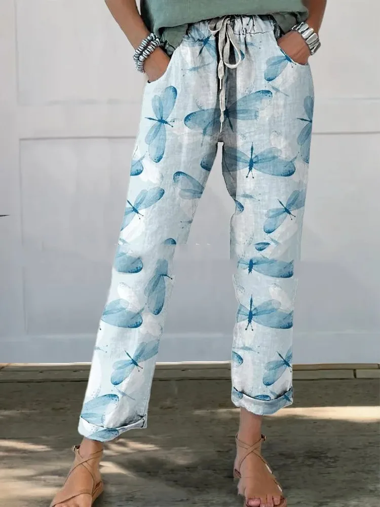 Drawstring Pocket Printed Casual Cropped Pants No 5 Color L - Shop at LoveMi