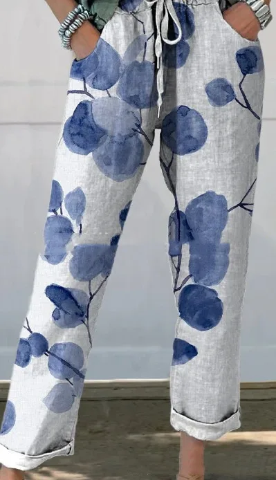 Drawstring Pocket Printed Casual Cropped Pants No 8 Color - Shop at LoveMi