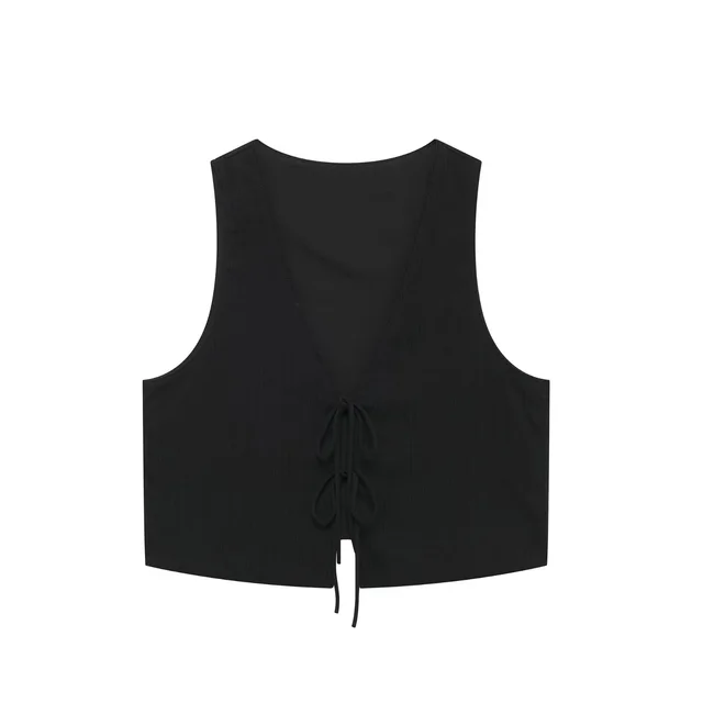 Women's Bow Texture Vest Blouse And Pants Black Vest - Shop at LoveMi