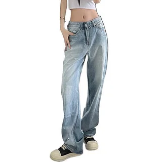 Women's Ripped Jeans Lengthened American High Street - Light Blue Normal Pants Length - View 1