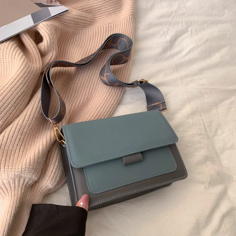 Vintage Wide Shoulder Strap Shoulder Bag Blue - Shop at LoveMi
