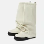 Locking Round Headed Long Tube Women's Boots - White