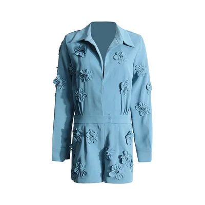 Fashionable Elegant Three dimensional Flower Design Waist Slimming Jumpsuit Blue - Shop at LoveMi