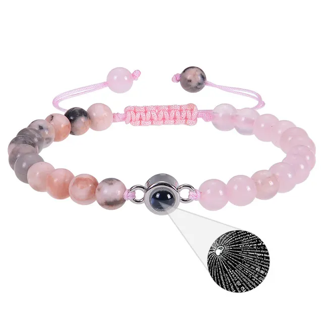 Language Projection Stone Bracelet Natural Amethyst Pink Crystal Pink Zebra Stone - Shop at LoveMi