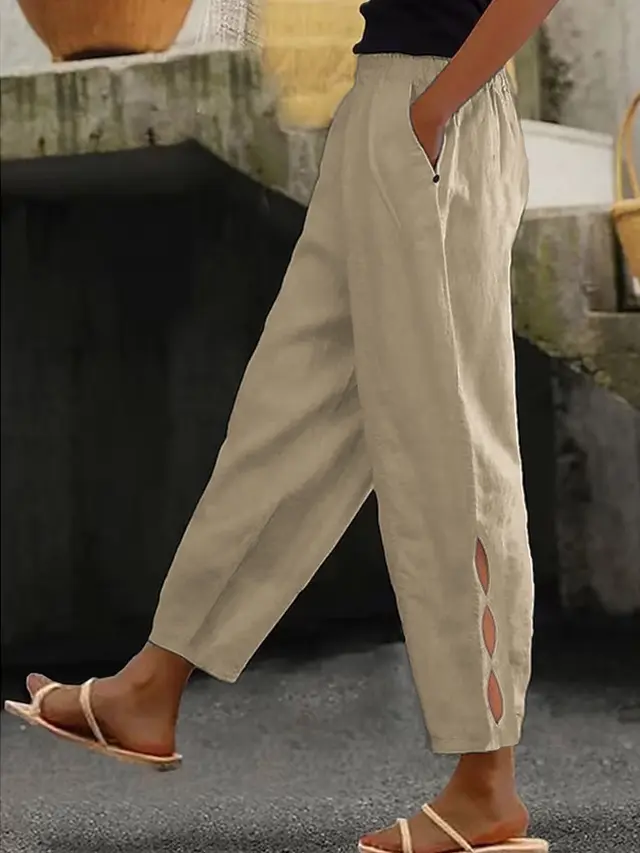Foot Hollow out Button Trousers Khaki - Shop at LoveMi