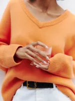 Internet Hot Sweater V-neck Loose Long Sleeve - Orange - View 1