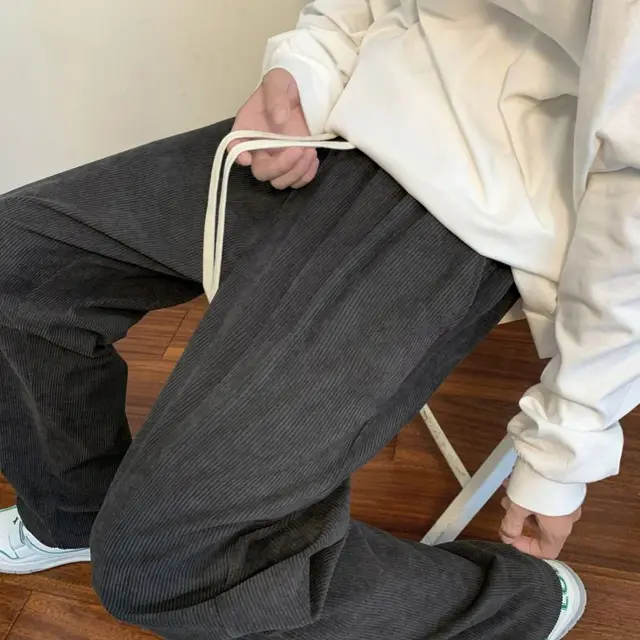 Men's Loose Drawstring Elastic Waist Jeans Dark Gray Counter Quality - Shop at LoveMi