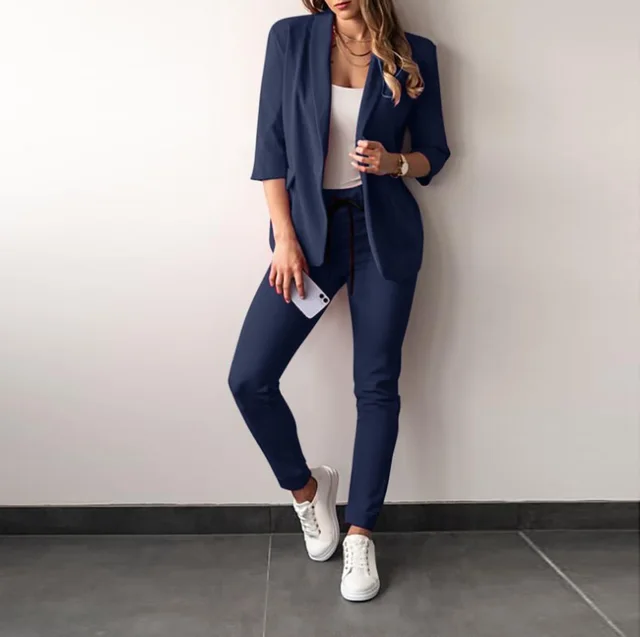 Leisure Fashion Tailored Suit Women's Suit Dark Blue Half Sleeve - Shop at LoveMi