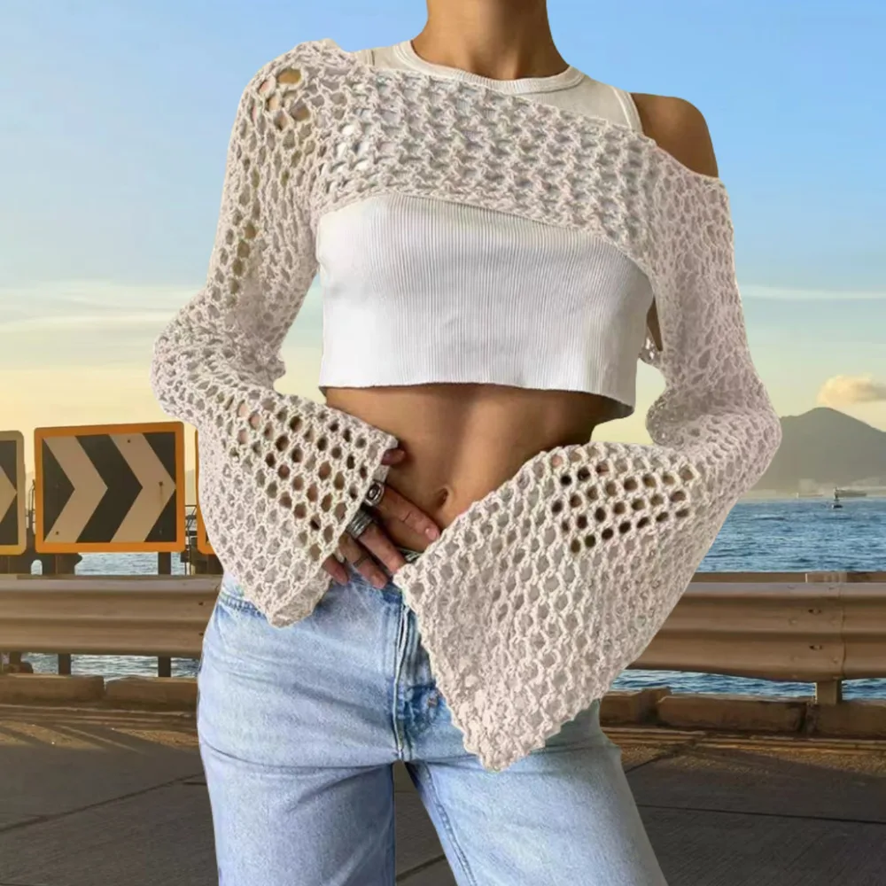 Cross Border Clothing Hand Crochet Sweater Apricot - Shop at LoveMi