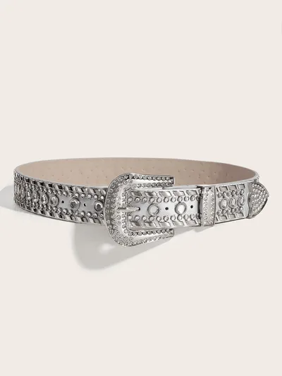 Punk Rhinestone Rivet Y2g Fashion Belt Silver - Shop at LoveMi