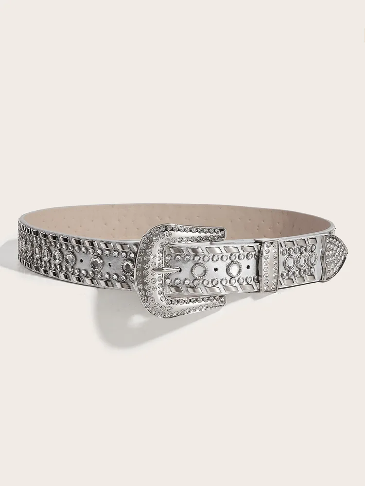 Punk Rhinestone Rivet Y2g Fashion Belt - Silver
