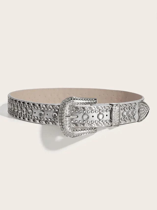Punk Rhinestone Rivet Y2g Fashion Belt Silver - Shop at LoveMi