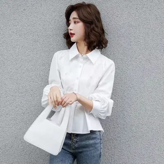 Women's Lapel Japanese style Slim fit Single breasted Shirt White - Shop at LoveMi