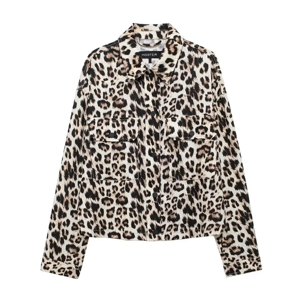 Women's Animal Print Coat Shirt Pants Suit - Shirt
