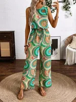 Women's Printed Jumpsuit Sleeveless Straight - Green