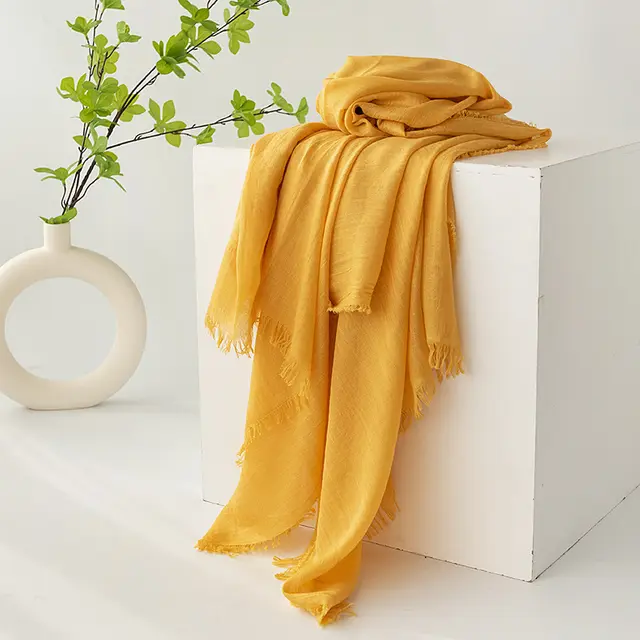 Strict Selection Summer Cotton And Linen Scarf Solid Color Simple Sun Protection 1 Bright Turmeric - Shop at LoveMi