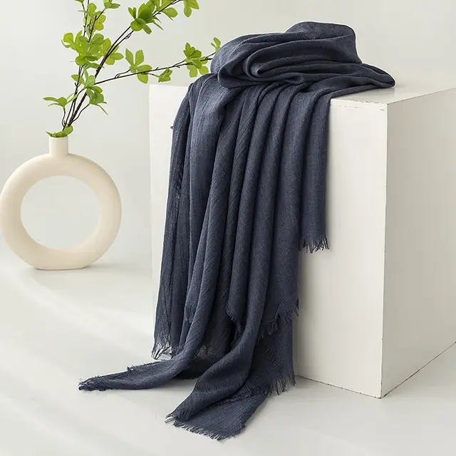 Strict Selection Summer Cotton And Linen Scarf Solid Color Simple Sun Protection 2 Smalt - Shop at LoveMi