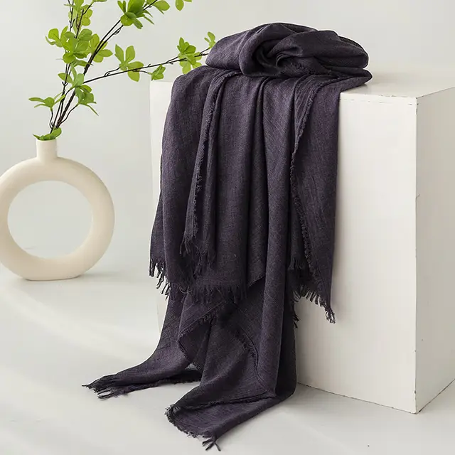 Strict Selection Summer Cotton And Linen Scarf Solid Color Simple Sun Protection 34 Wisteria Purple - Shop at LoveMi