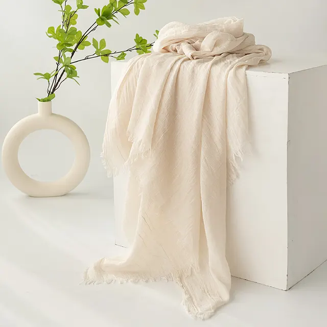 Strict Selection Summer Cotton And Linen Scarf Solid Color Simple Sun Protection 4 Beige - Shop at LoveMi