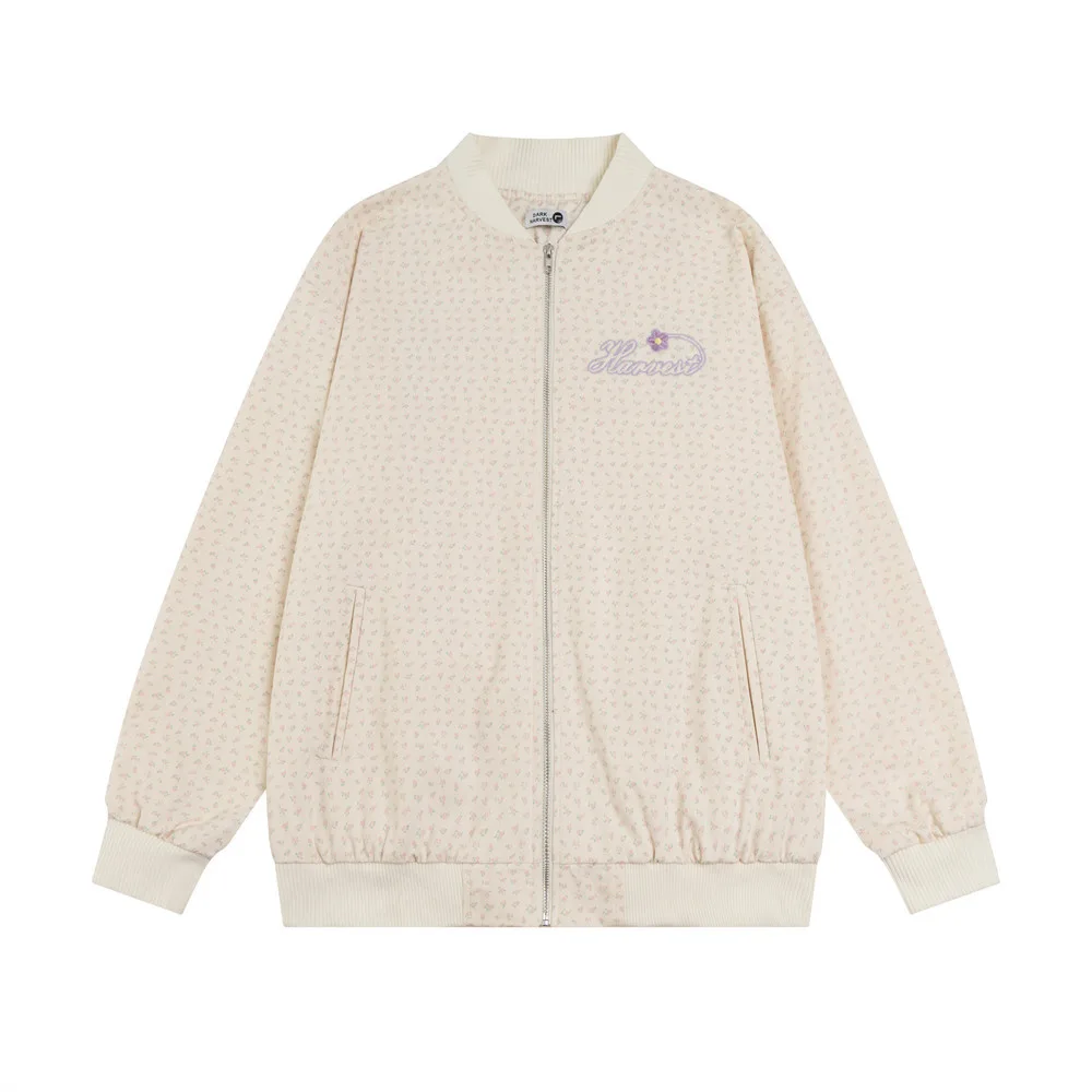 Floral Print Full Embroidered Baseball Uniform Men's Autumn - Apricot