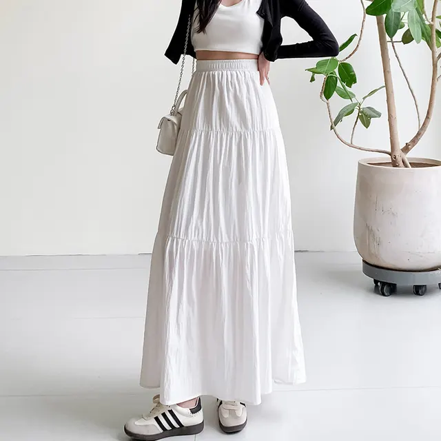 Gentle White Early Spring High Waist Fairy Cake Dress Slimming All matching A Line Skirt White Conventional Style - Shop at LoveMi