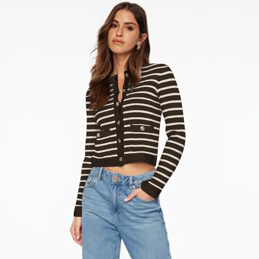 Comfort And Casual Long Sleeve Striped Button Top Black - Shop at LoveMi