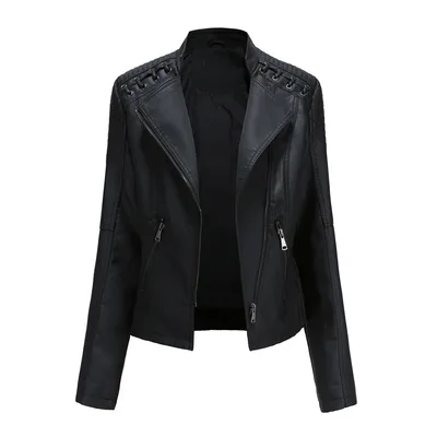 Slim Fit Thin Leather Coat Women's Motorcycle Clothing Black - Shop at LoveMi